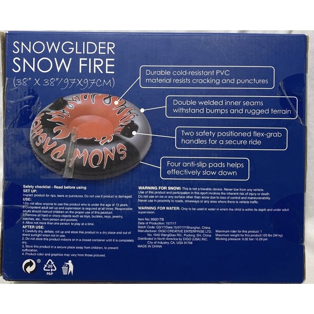 38” Snowglider Snow‎ Fire Snow Dasher Inflatable Snow Sled New - Picture 2 of 2